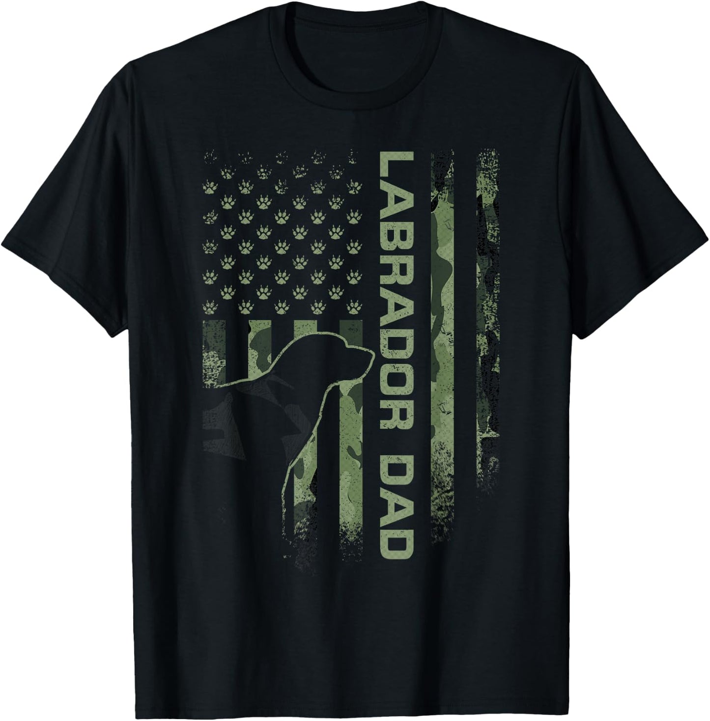USA Camo Flag Proud Labrador Retriever Dad Lab Silhouette T-Shirt - T-Shirt | Black
