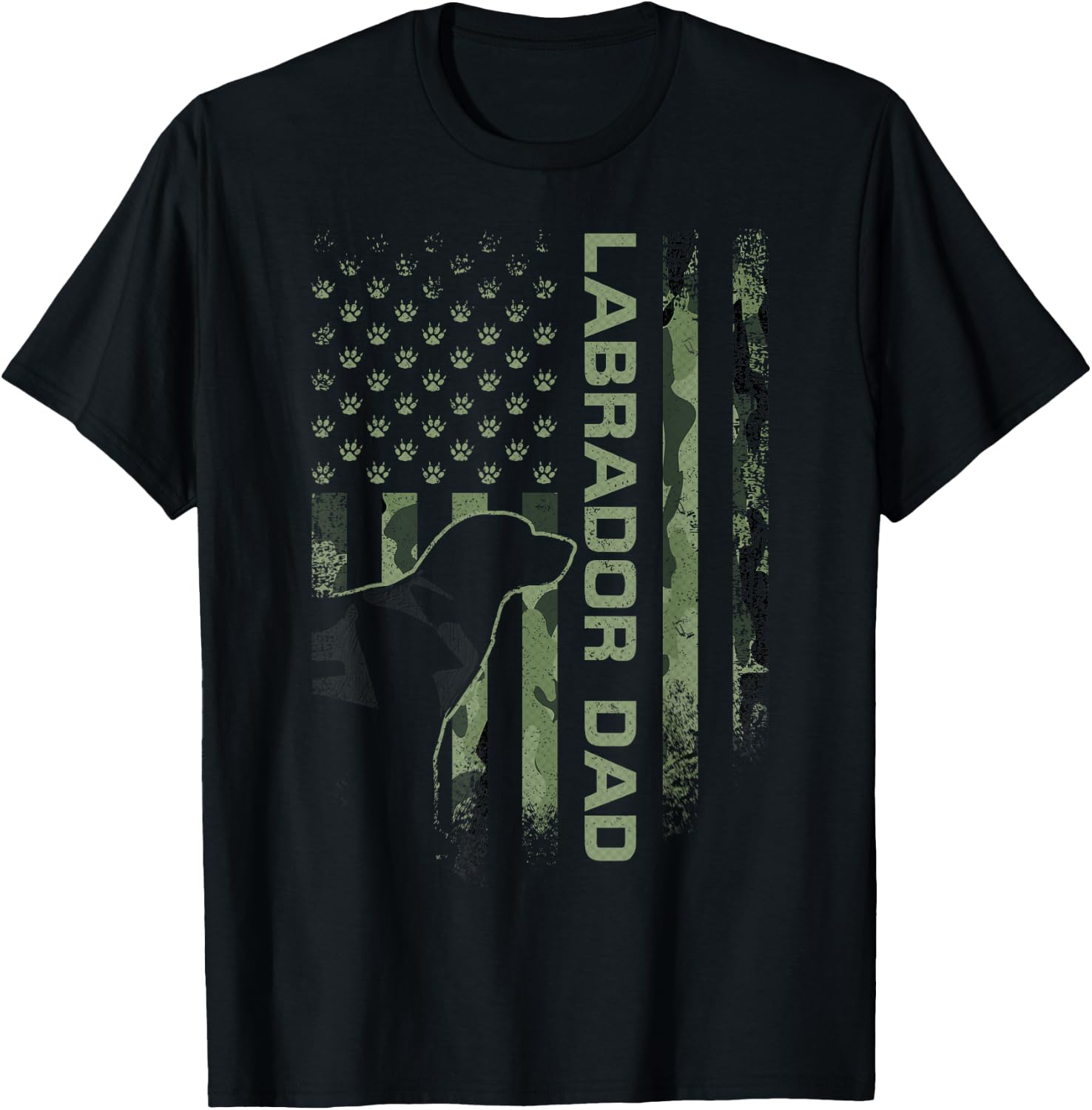 USA Camo Flag Proud Labrador Retriever Dad Lab Silhouette T-Shirt - T-Shirt | Black