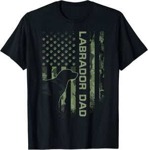 USA Camo Flag Proud Labrador Retriever Dad Lab Silhouette T-Shirt - T-Shirt | Black