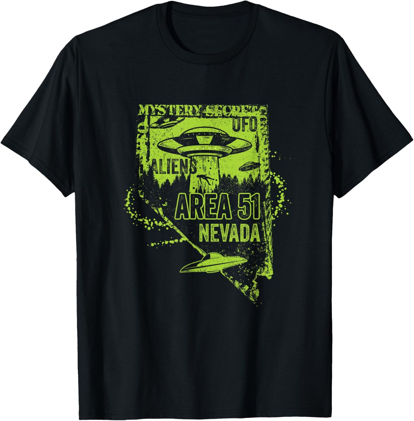UFO Distressed Area 51 Alien Extraterrestrial Flying Saucer T-Shirt - T-Shirt | Black