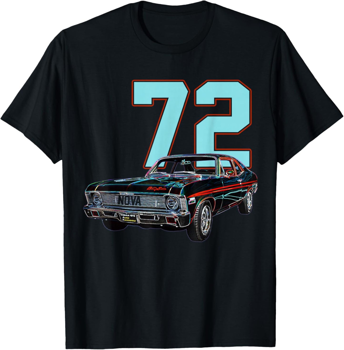 1972 72 Chevys Nova 2 Classic Car Old School Muscle Blue Car T-Shirt - T-Shirt | Black