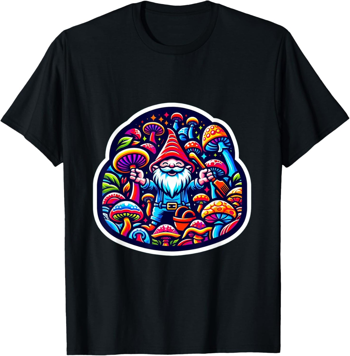 Trippy Gnome Mushroom Garden EDM Festival Rave Essential T-Shirt - T-Shirt | Black