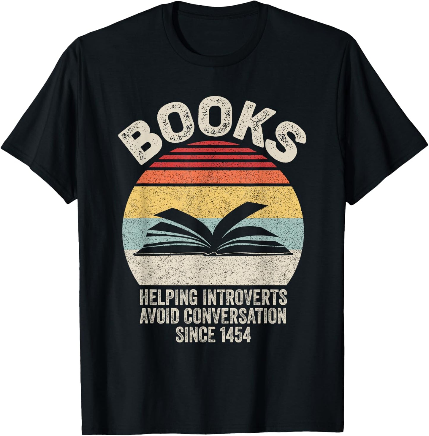 Catch Some Rays Retro Book Helping Introverts Avoid Conversation Since 1454 Women's Black Short Sleeve Classic Fit T-Shirt - T-Shirt | Black