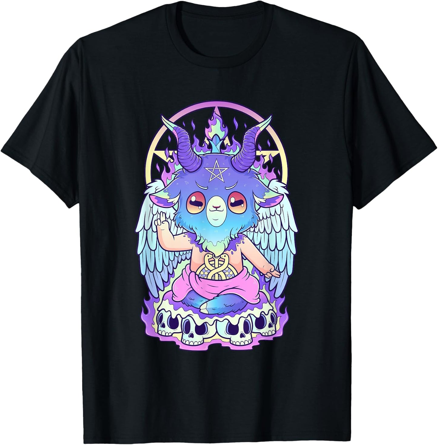 Kawaii Pastel Goth Cute and Scary Baphomet Occult T-Shirt - T-Shirt | Black
