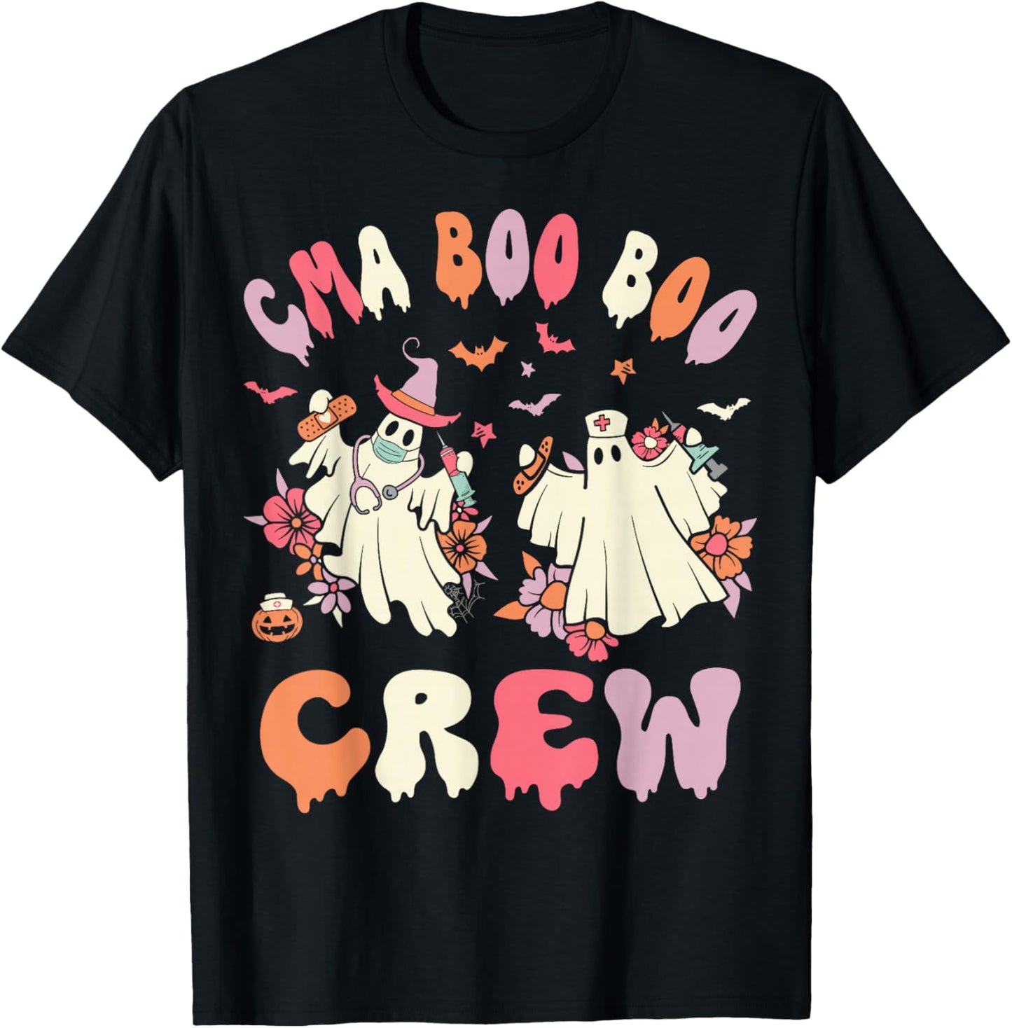 CMA Boo Crew Retro Halloween Ghost Nurse T-Shirt - T-Shirt | Black