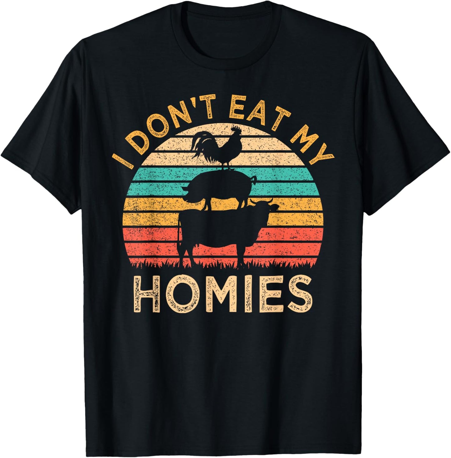 Vegetarian I Don't Eat My Homies Funny Vegan Retro T-Shirt - T-Shirt | Black