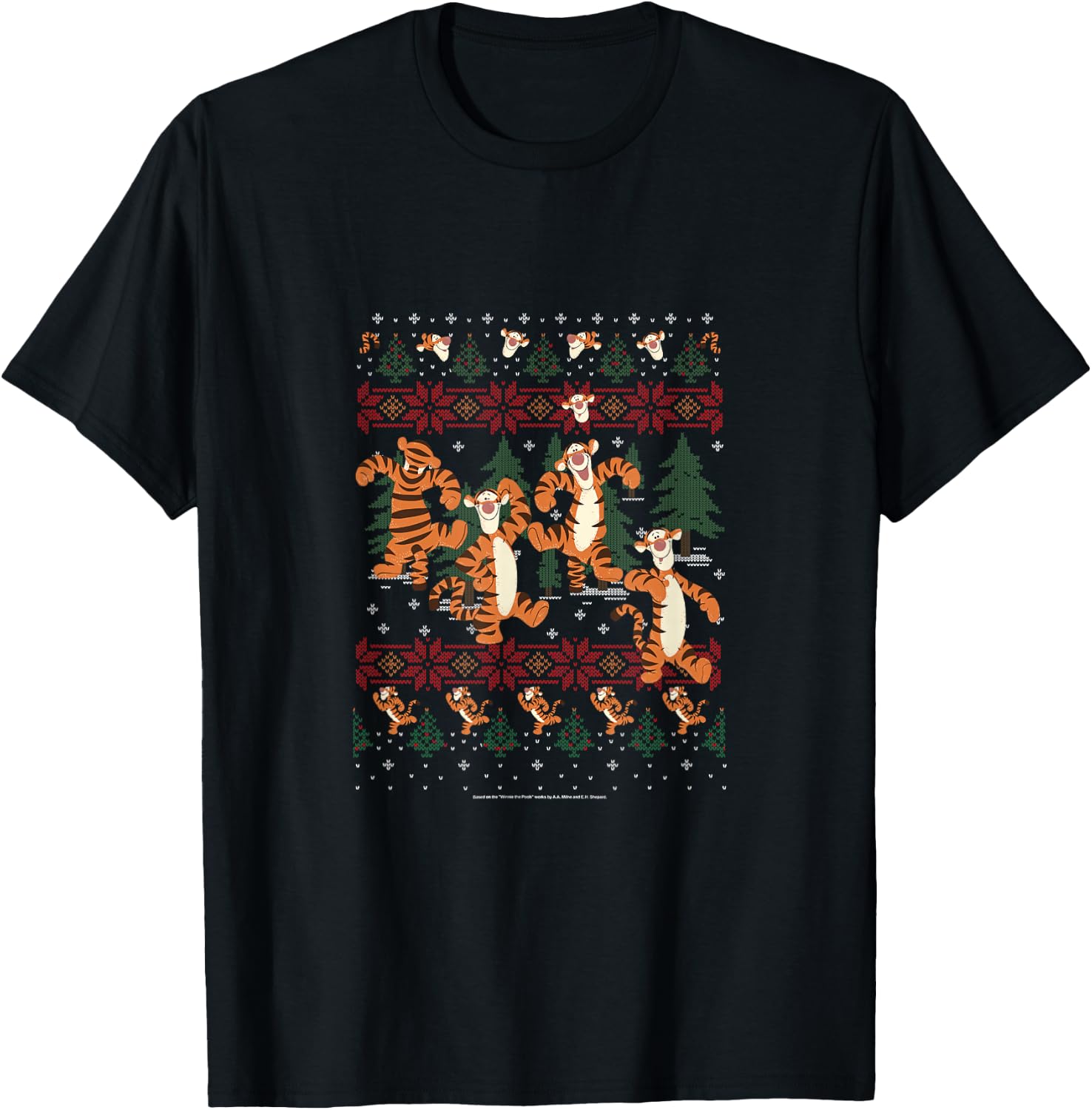 Disney Christmas Winnie The Pooh Tigger Ugly Sweater T-Shirt - T-Shirt | Black