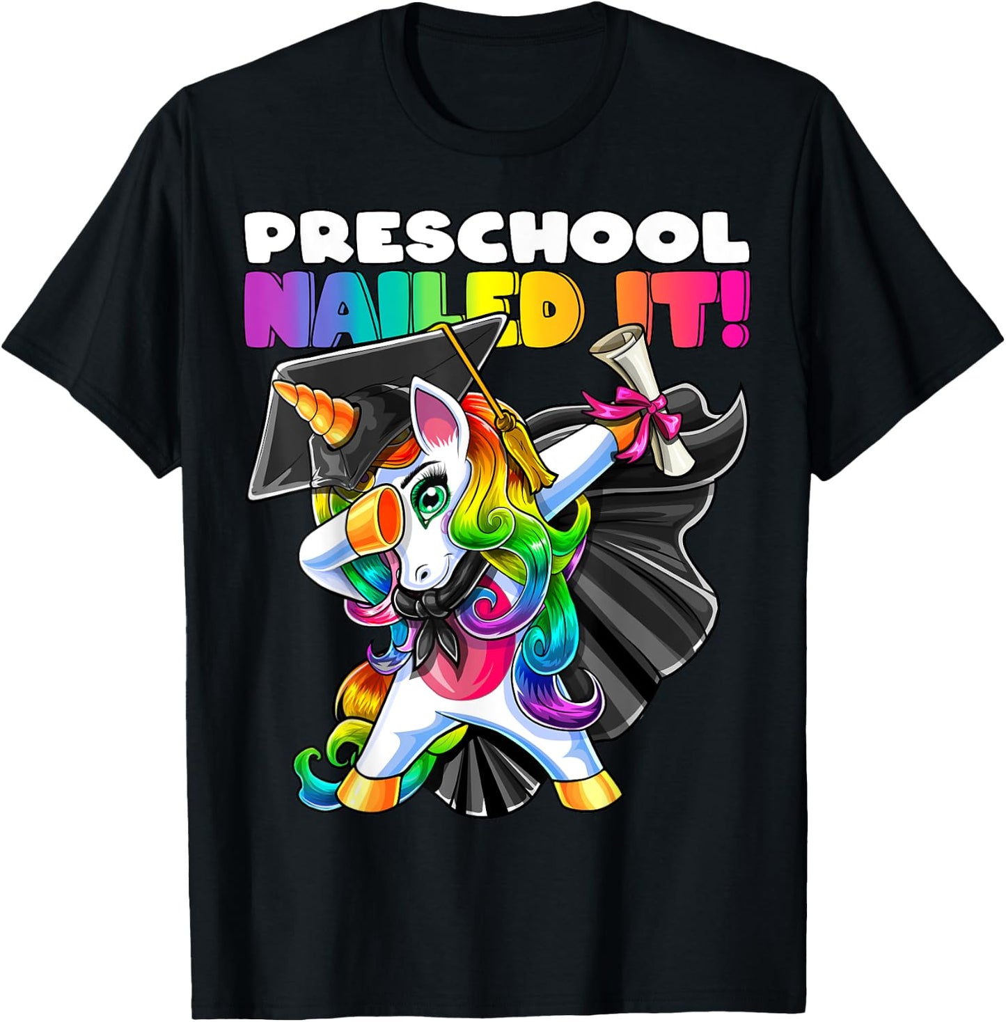 Dabbing Unicorn Preschool Graduation Cap Gown Gift Girls T-Shirt - T-Shirt | Black