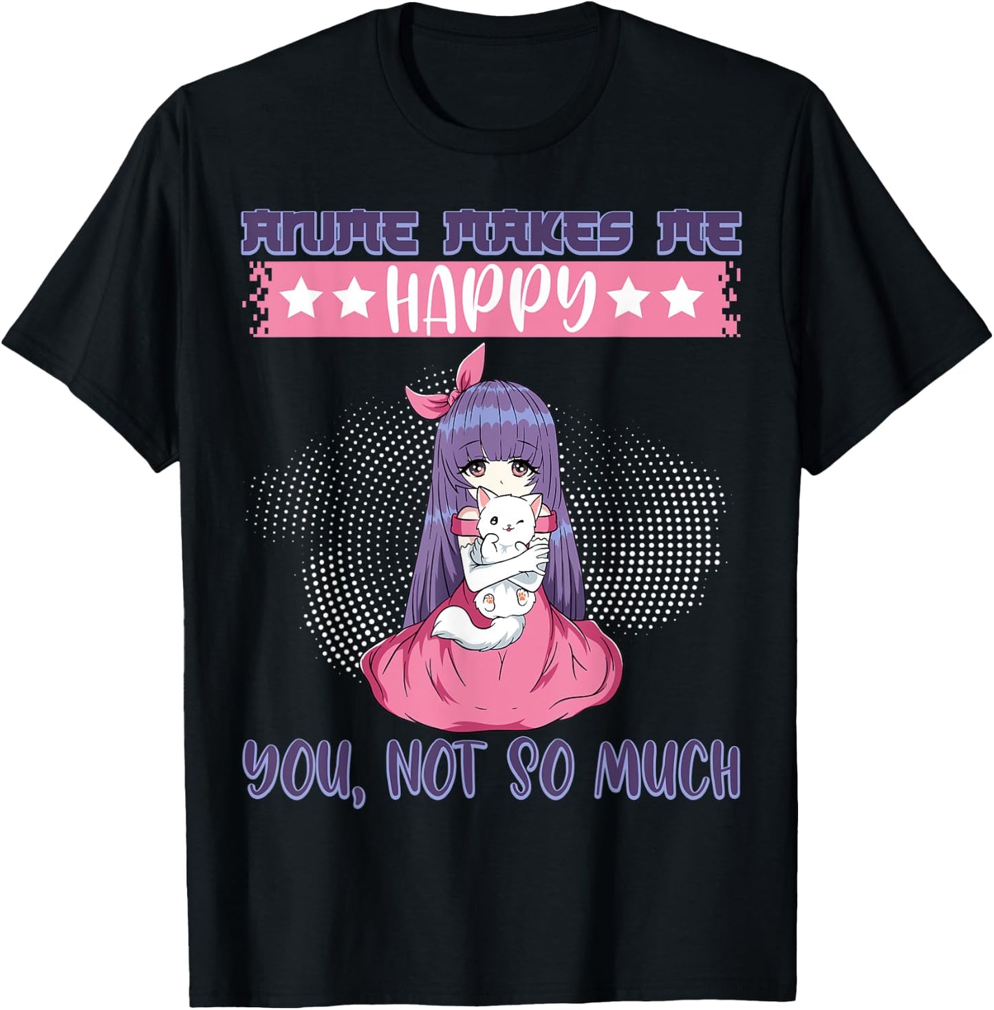 Anime Makes Me Happy You, Not So Much Episode Anime Cast Cat T-Shirt - T-Shirt | Black