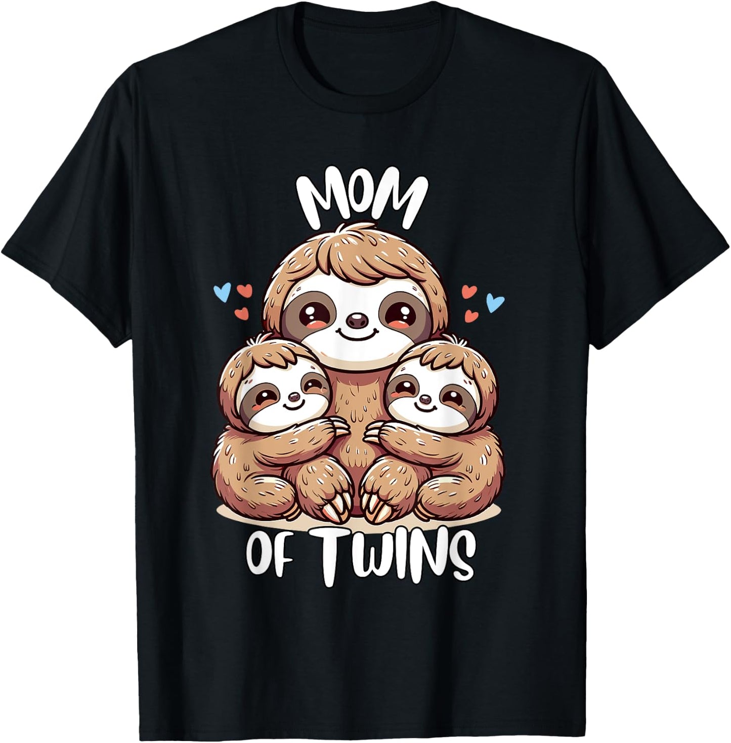 Sloth Mom Of Twins Twin Mom and Kids Hugging Sloths T-Shirt - T-Shirt | Black