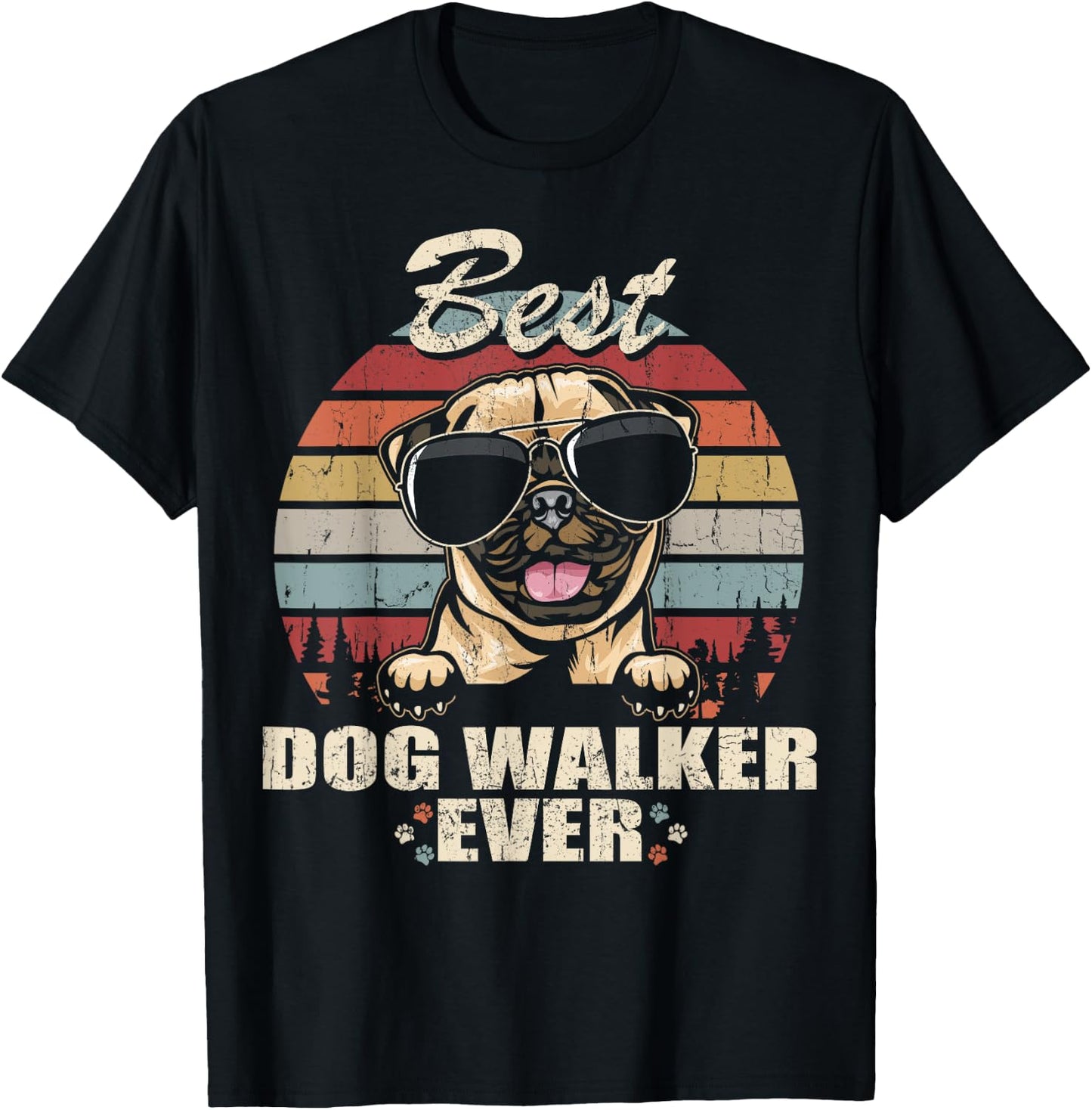 Pug Best Dog Walker Ever Funny Quote Vintage Women Kids T-Shirt - T-Shirt | Black