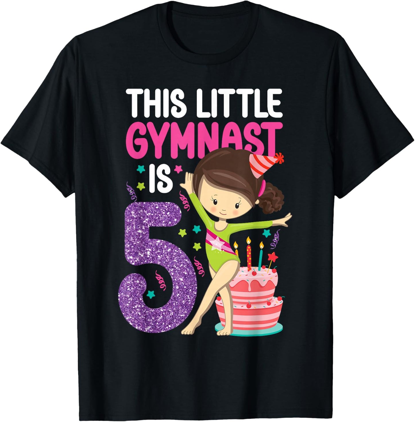 Gymnastics 5th Birthday This Little Gymnast Is 5 T-Shirt - T-Shirt | Black