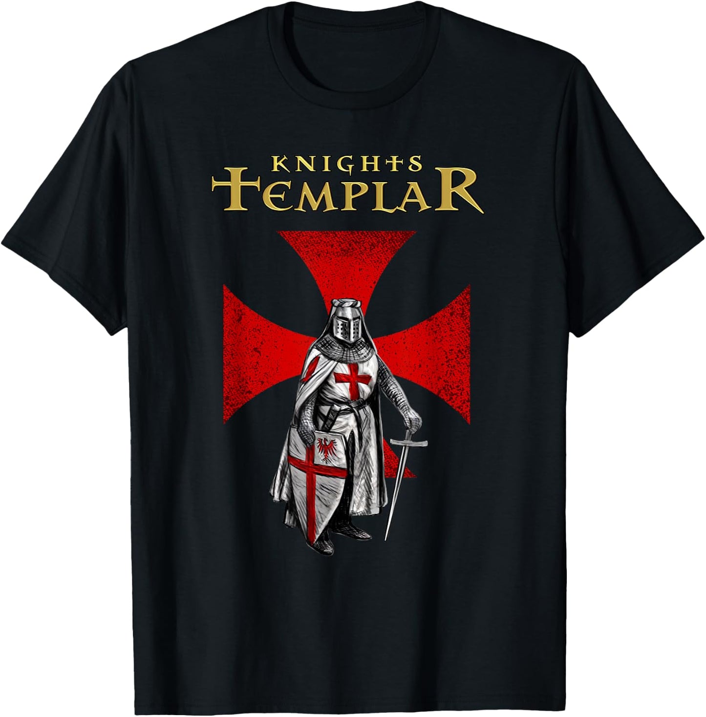 A Warrior of Christ Knights Templar Distressed Cross T-Shirt - T-Shirt | Black