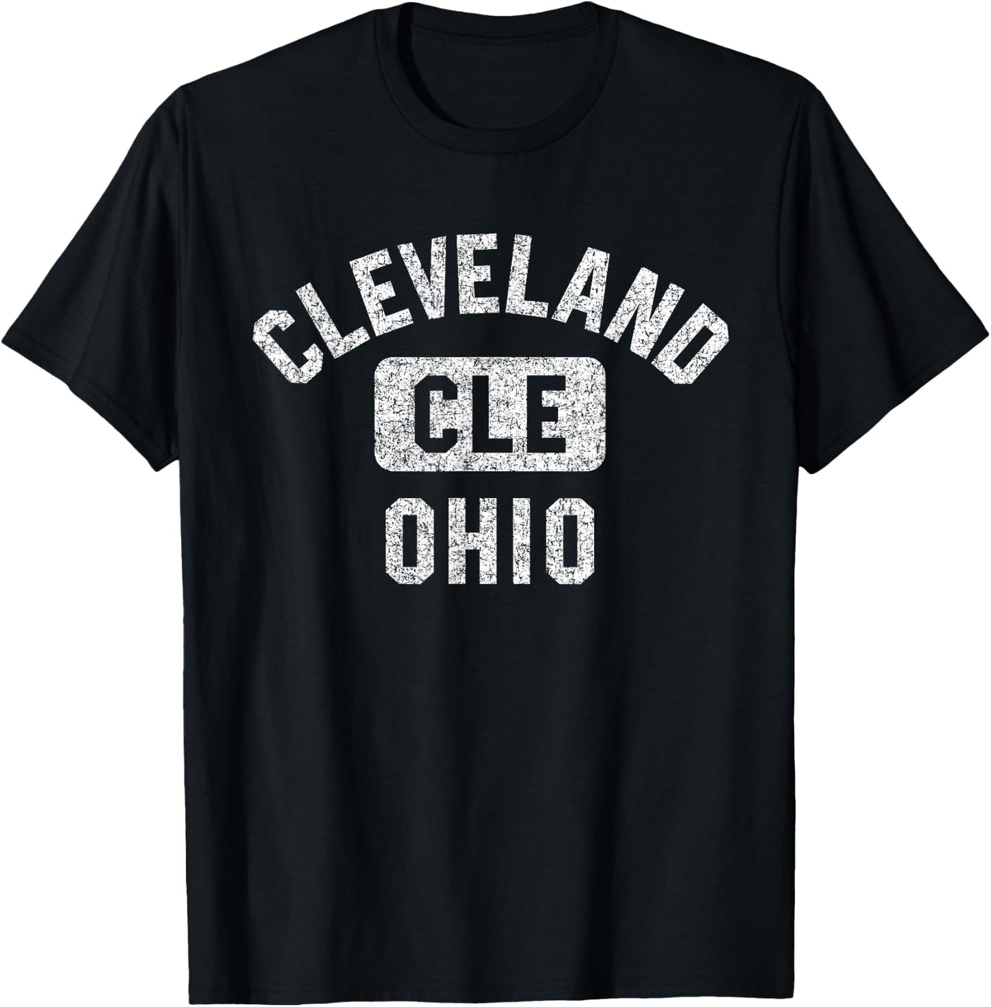 Cleveland Ohio CLE Gym Style Distressed White Print T-Shirt - T-Shirt | Black