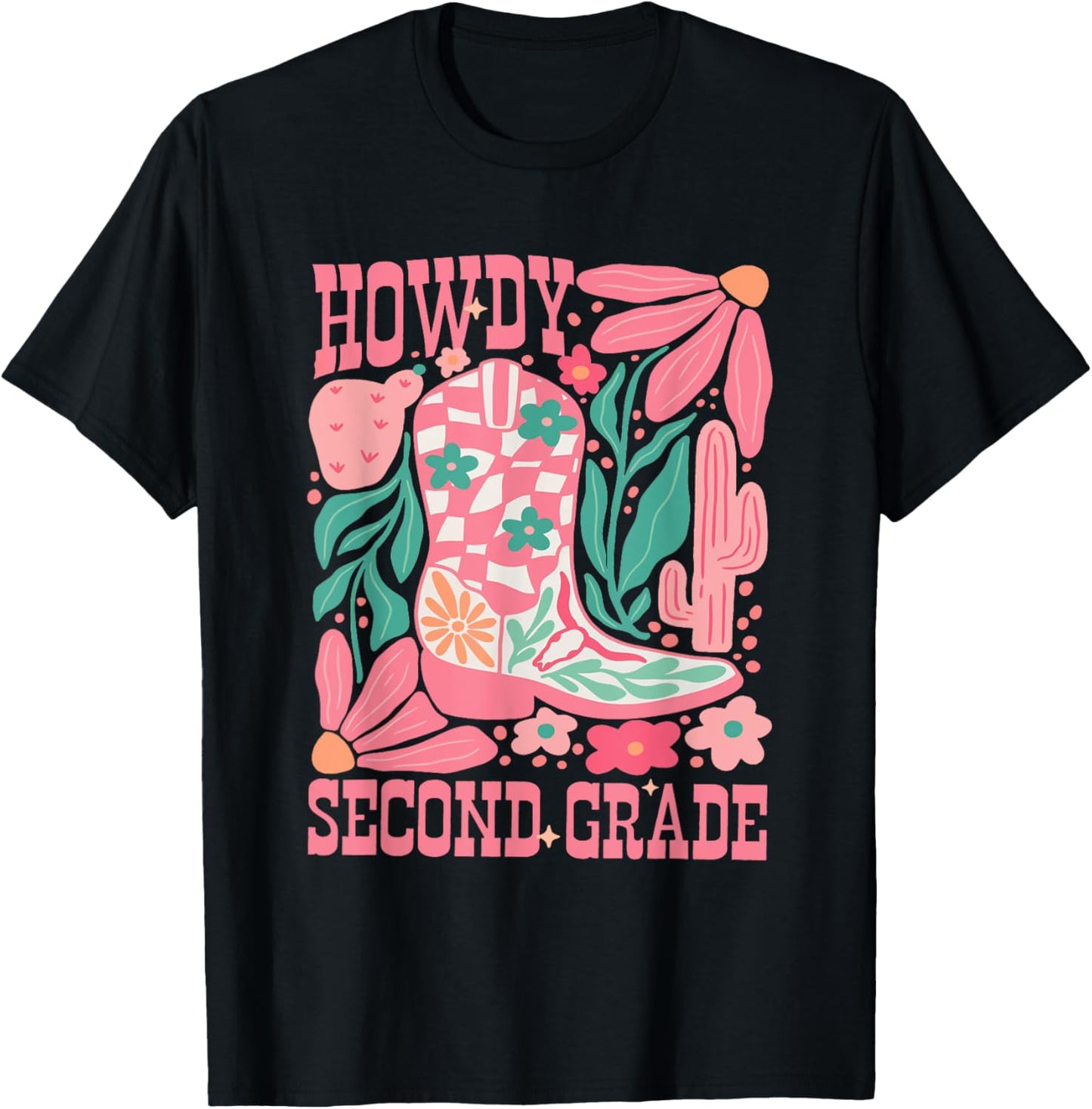 Howdy Second Grade Western 2nd Grade Teacher Cowboy Cowgirl T-Shirt - T-Shirt | Black