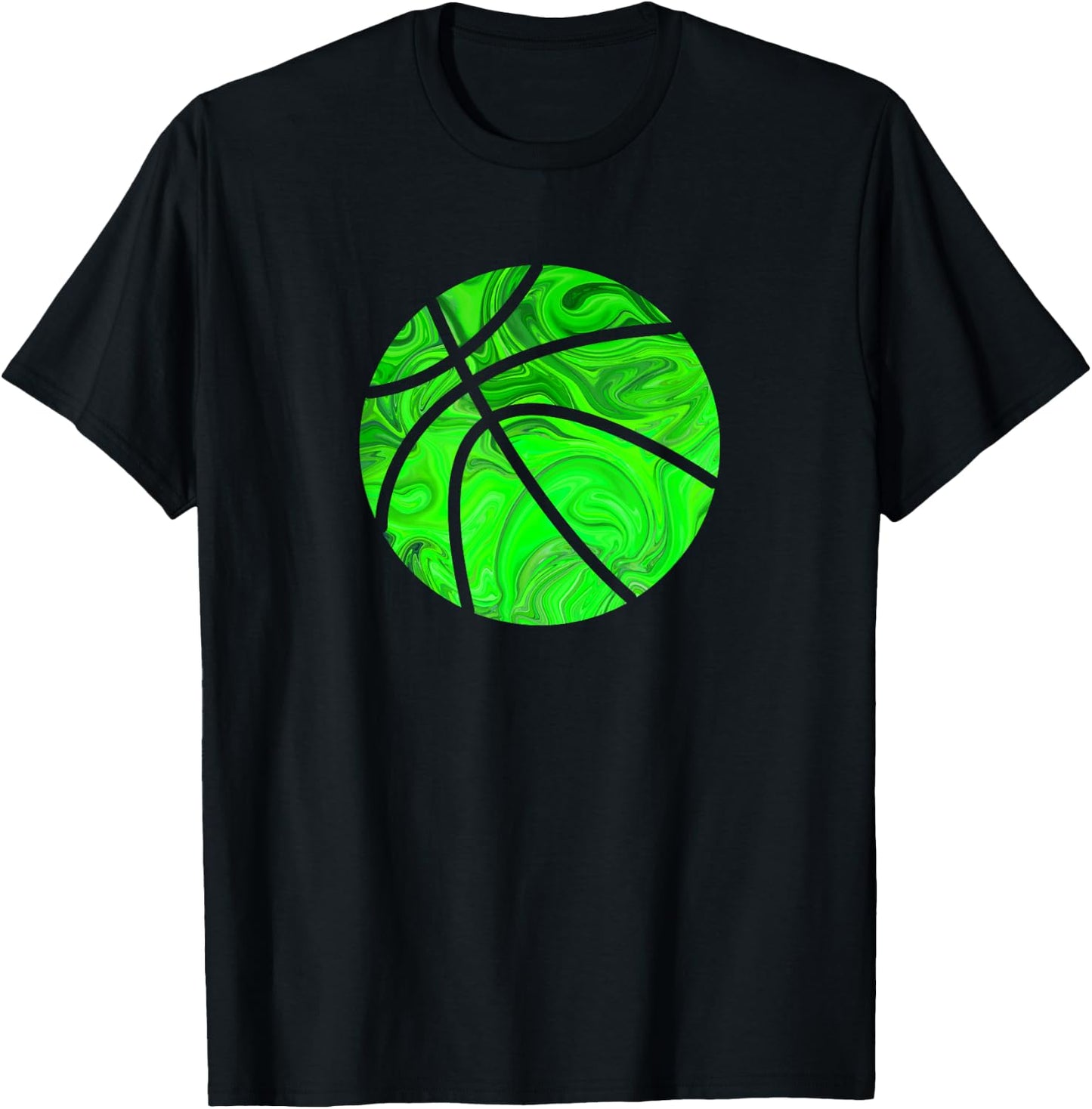Basketball Ball Green Watercolor Gift Men Women Kids T-Shirt - T-Shirt | Black