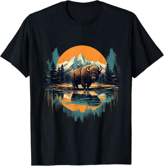 Buffalo Wildlife Animal Art Artwork Bison Savanna Nature T-Shirt - T-Shirt | Black
