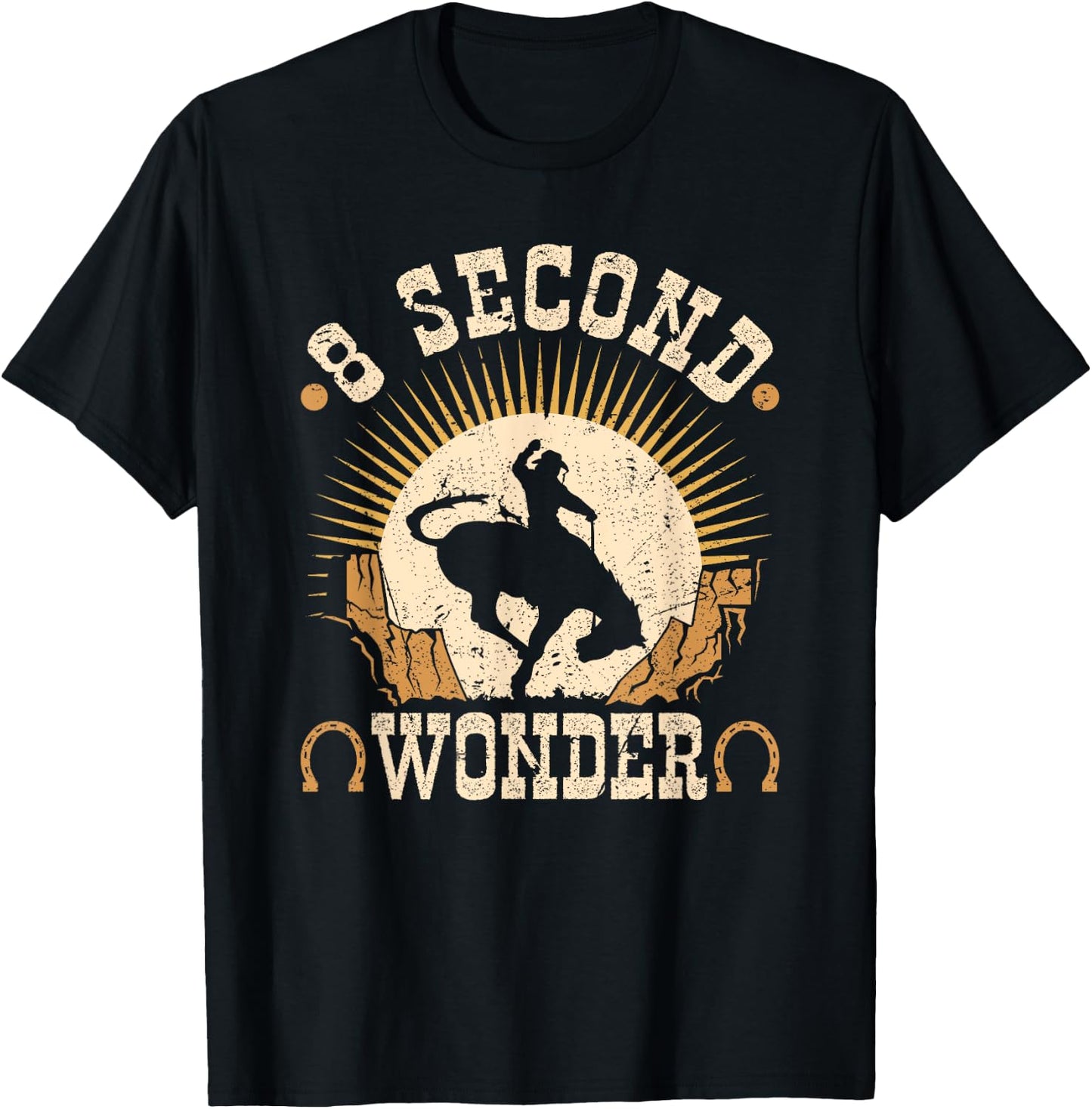 Bucking Bronco, 8 Seconds Wonder, Rodeo Cowboy Bronc Rider T-Shirt - T-Shirt | Black