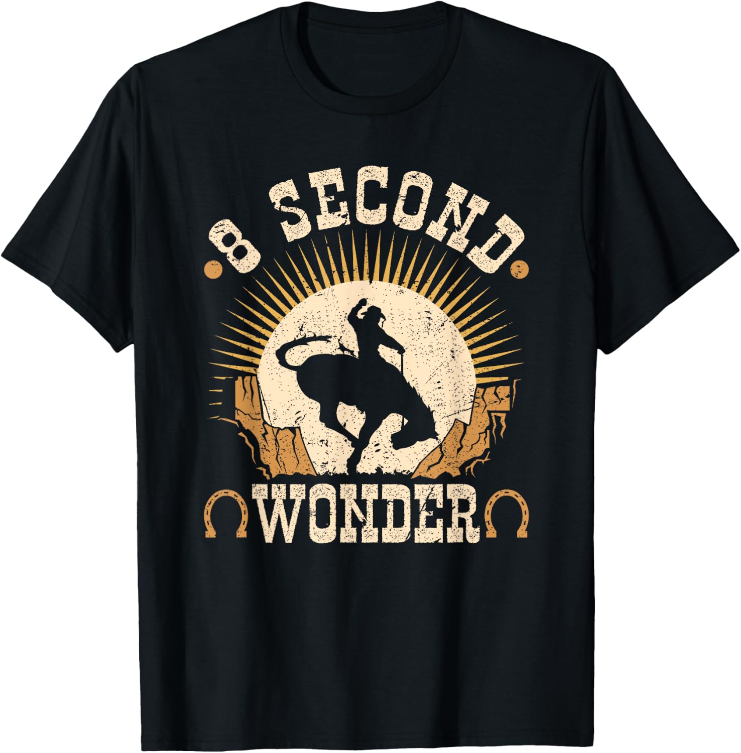 Bucking Bronco, 8 Seconds Wonder, Rodeo Cowboy Bronc Rider T-Shirt - T-Shirt | Black