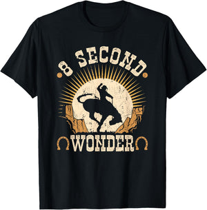 Bucking Bronco, 8 Seconds Wonder, Rodeo Cowboy Bronc Rider T-Shirt - T-Shirt | Black