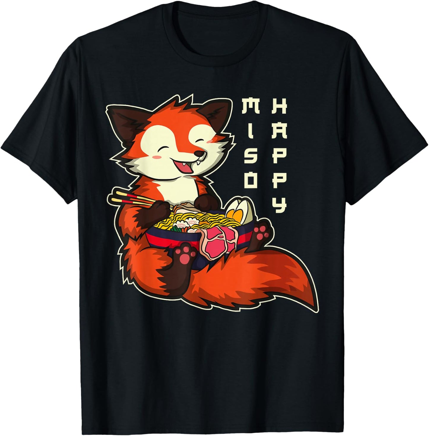 Japanese Anime Kawaii Ramen Noodles Fox T-Shirt - T-Shirt | Black
