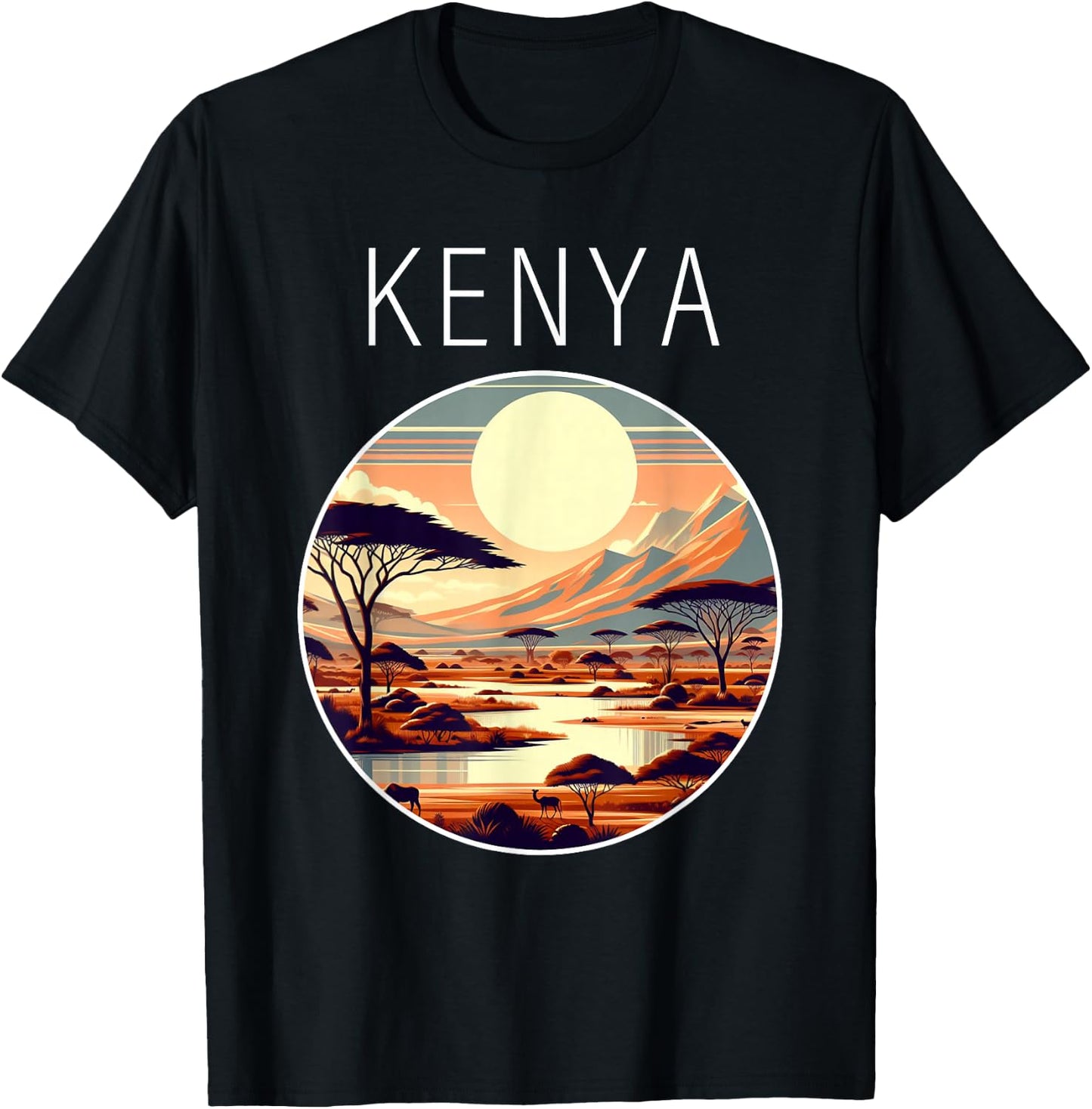 Kenya Scenery Art Deco T-Shirt - T-Shirt | Black