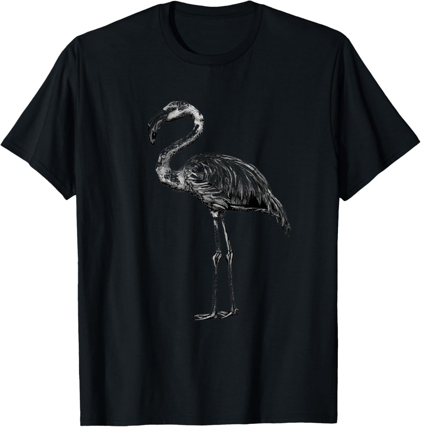 Pink Flamingo Bird Drawing Animal Print Motif Flamingo Lover T-Shirt - T-Shirt | Black