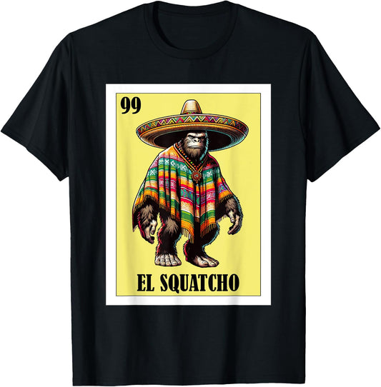 Funny Mexican Bigfoot Design - El Squatcho T-Shirt - T-Shirt | Black