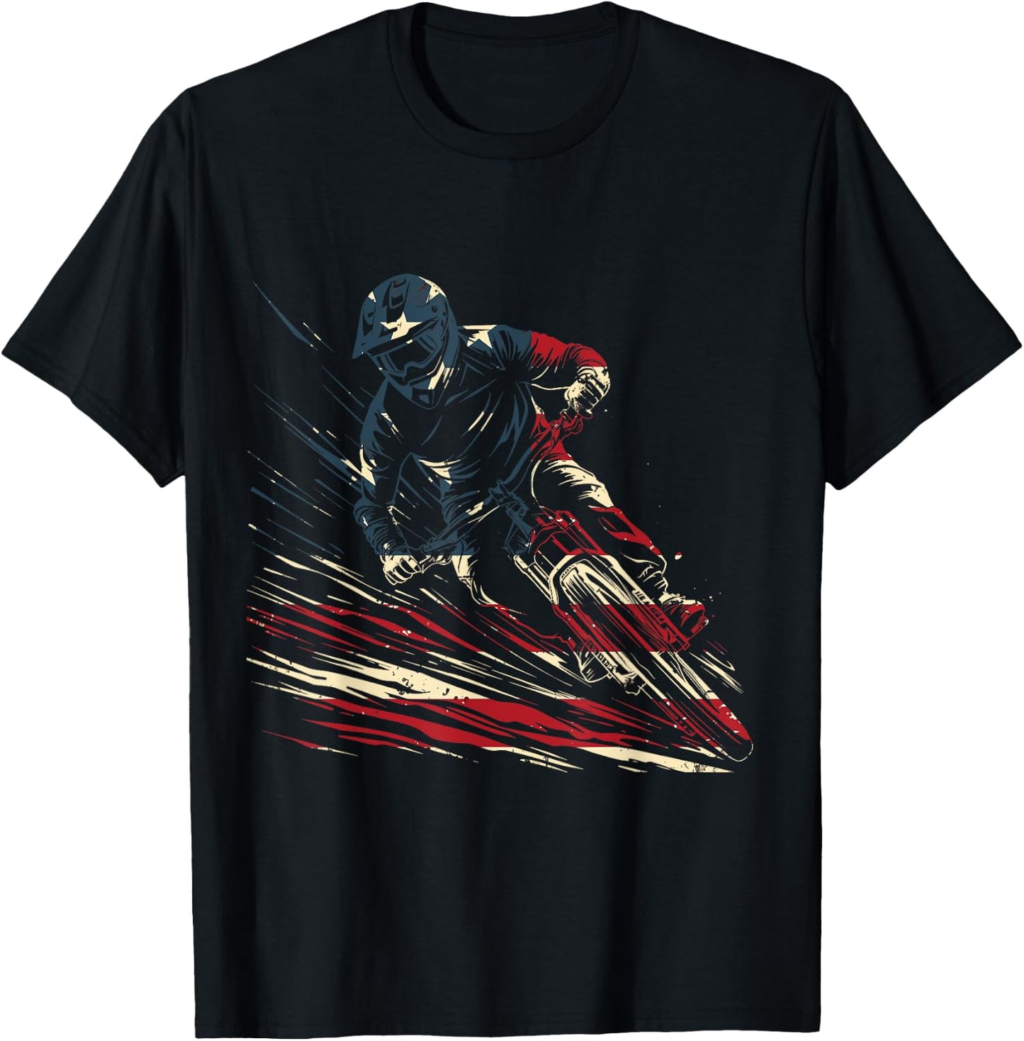 Mountain Bike Downhill MTB American Flag Patriotic Vintage T-Shirt - T-Shirt | Black