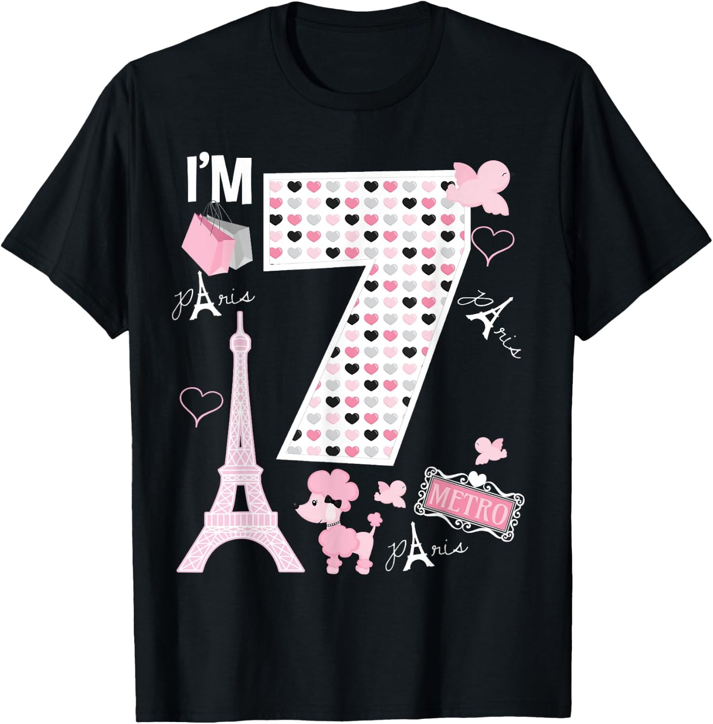 Paris 7th Birthday Girl Paris 7 Year Old Matching Family T-Shirt - T-Shirt | Black