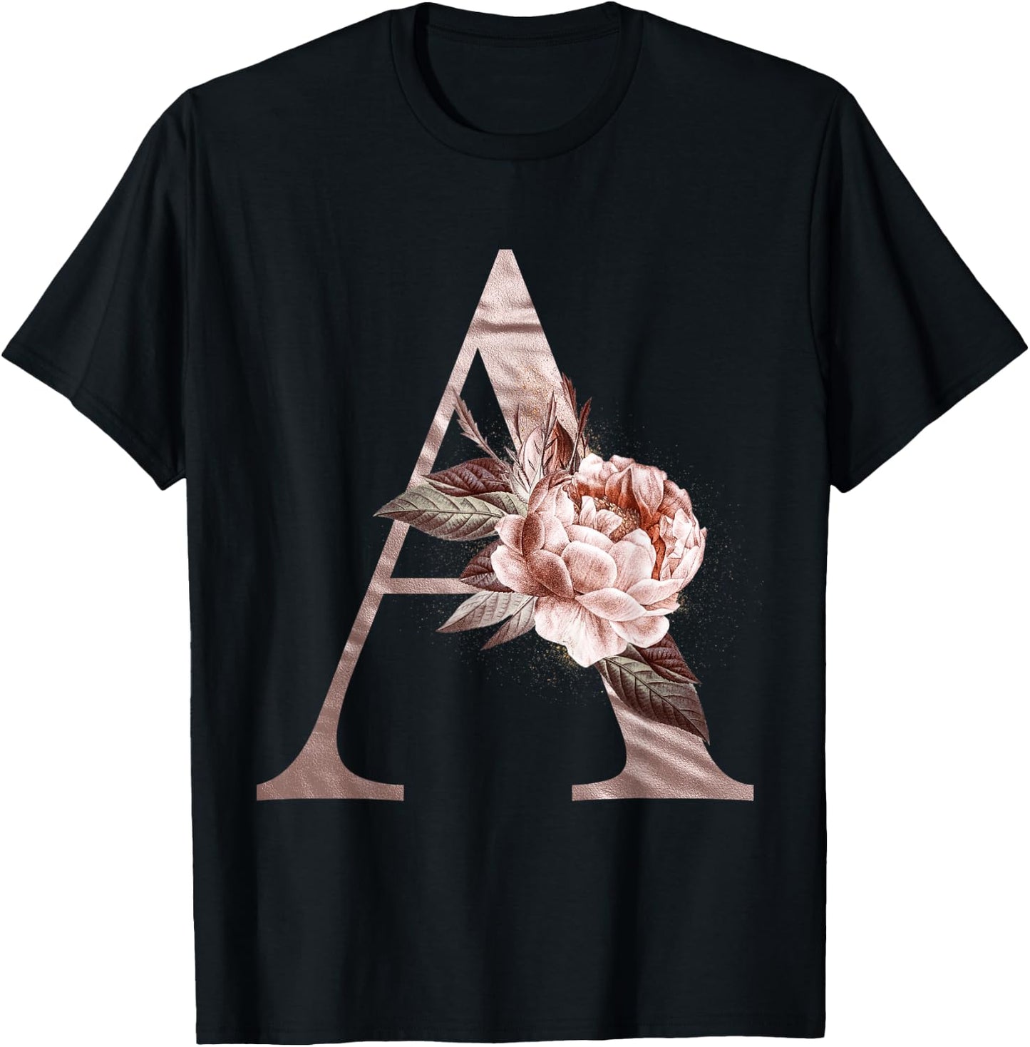 Elegant Monogram Letter A Flower Alphabet Letter A Gift T-Shirt - T-Shirt | Black