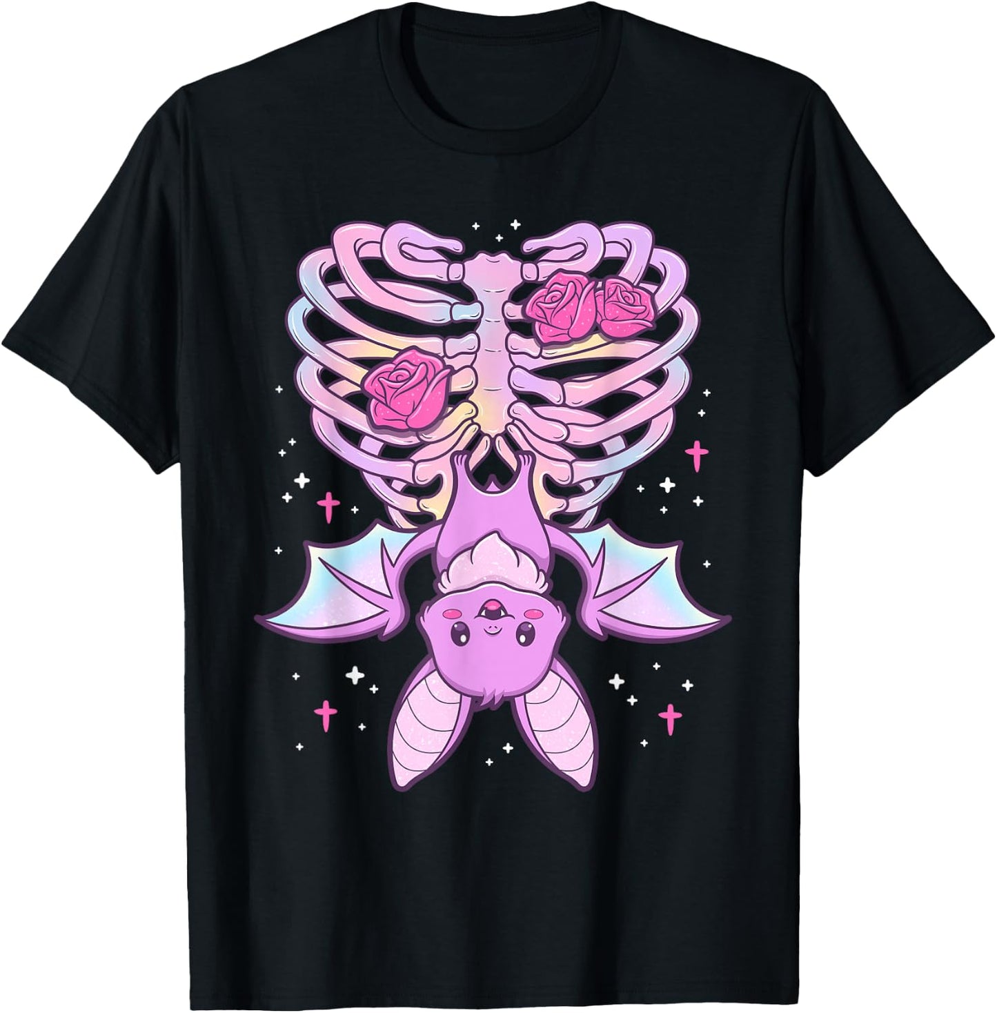 Kawaii Pastel Goth Cute Creepy Bat Skeleton T-Shirt - T-Shirt | Black