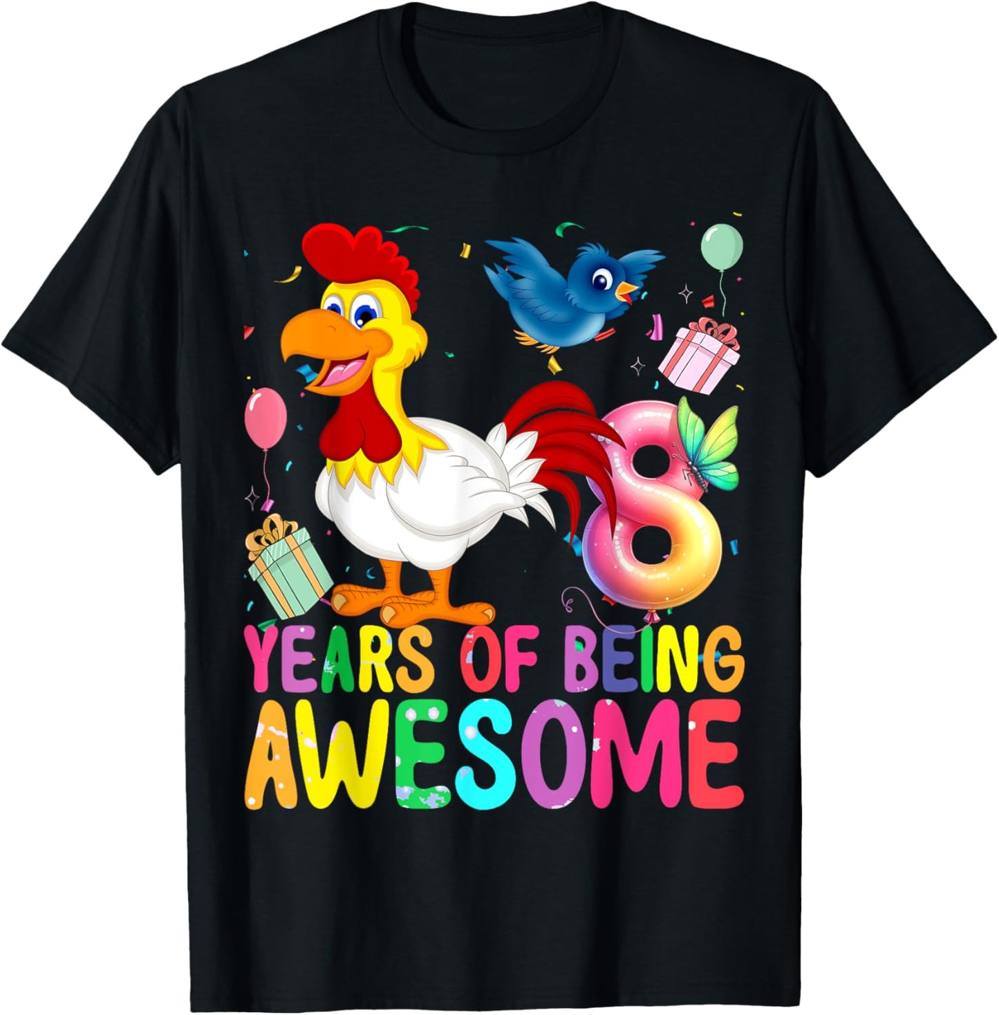 8 Years Old Chicken 8th Birthday Girl Chicken Party T-Shirt - T-Shirt | Black
