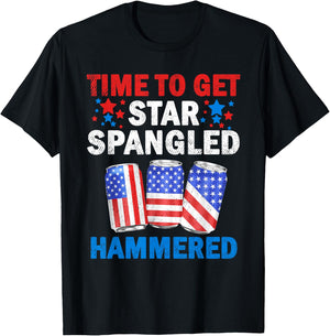 Time To Get Star Spangled Hammered Beer USA Flag 4th Of July Men T-Shirt - T-Shirt | Black