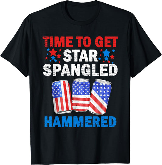 Time To Get Star Spangled Hammered Beer USA Flag 4th Of July Men T-Shirt - T-Shirt | Black