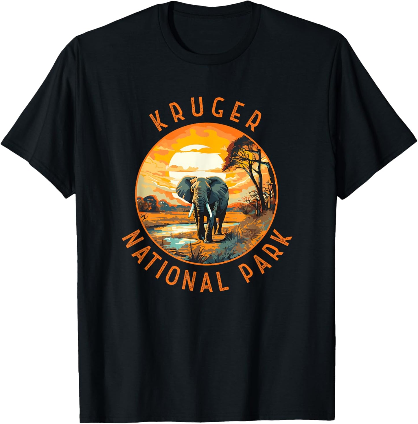 Kruger National Park South Africa Elephant Retro Distressed T-Shirt - T-Shirt | Black