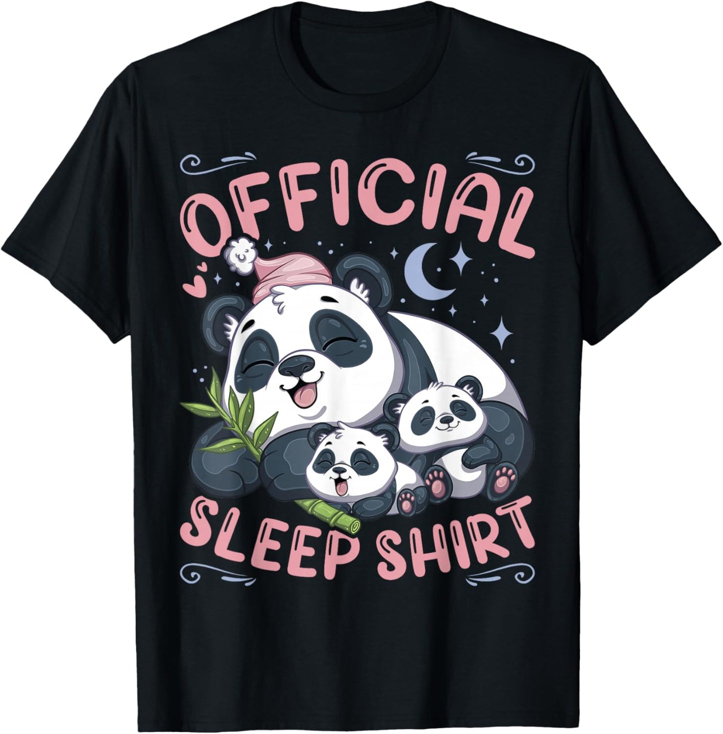 Official Sleep Shirt, Panda Bear with 2 Puppies T-Shirt - T-Shirt | Black
