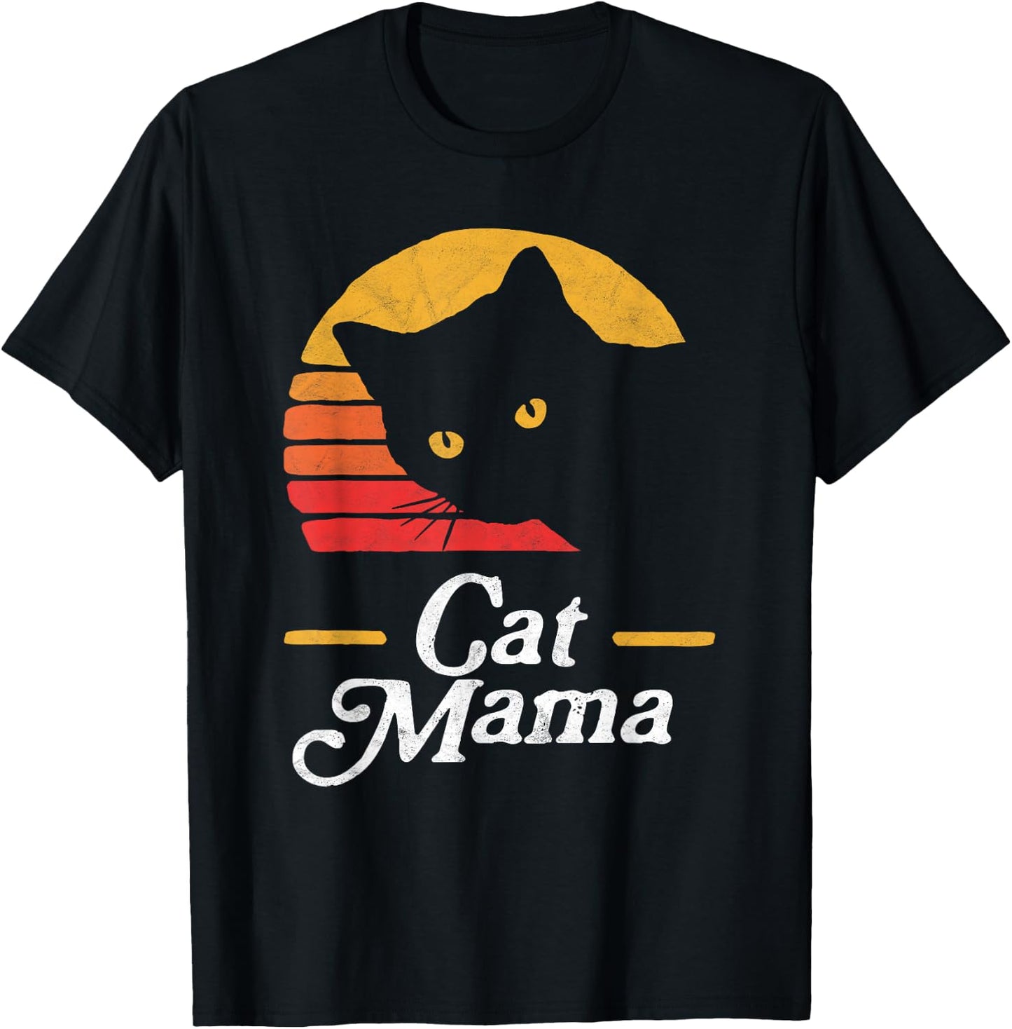 Cat Mama Vintage Eighties Style Cat Retro Distressed T-Shirt - T-Shirt | Black