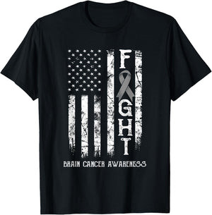 Brain Cancer Warrior US Flag T-Shirt - T-Shirt | Black