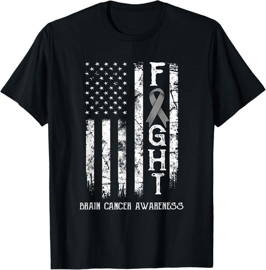 Brain Cancer Warrior US Flag T-Shirt - T-Shirt | Black