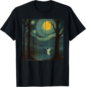 Vintage Ghost Sitting On A Swing Simple Halloween Idea T-Shirt - T-Shirt | Black