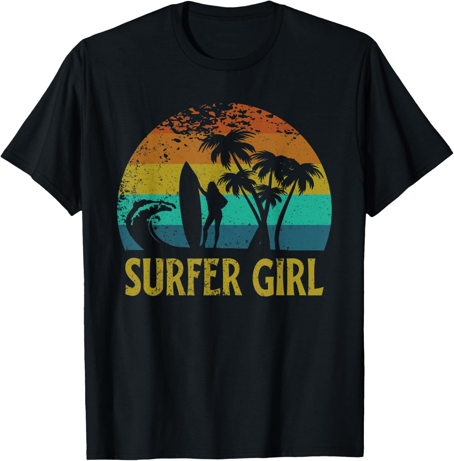 Surfer Girl Retro 70s surfing T-Shirt - T-Shirt | Black