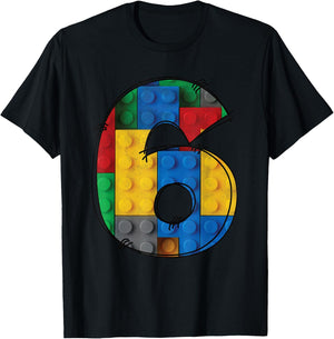 6 Years Old Blocks Building 6th Birthday Kid Master Builder T-Shirt - T-Shirt | Black