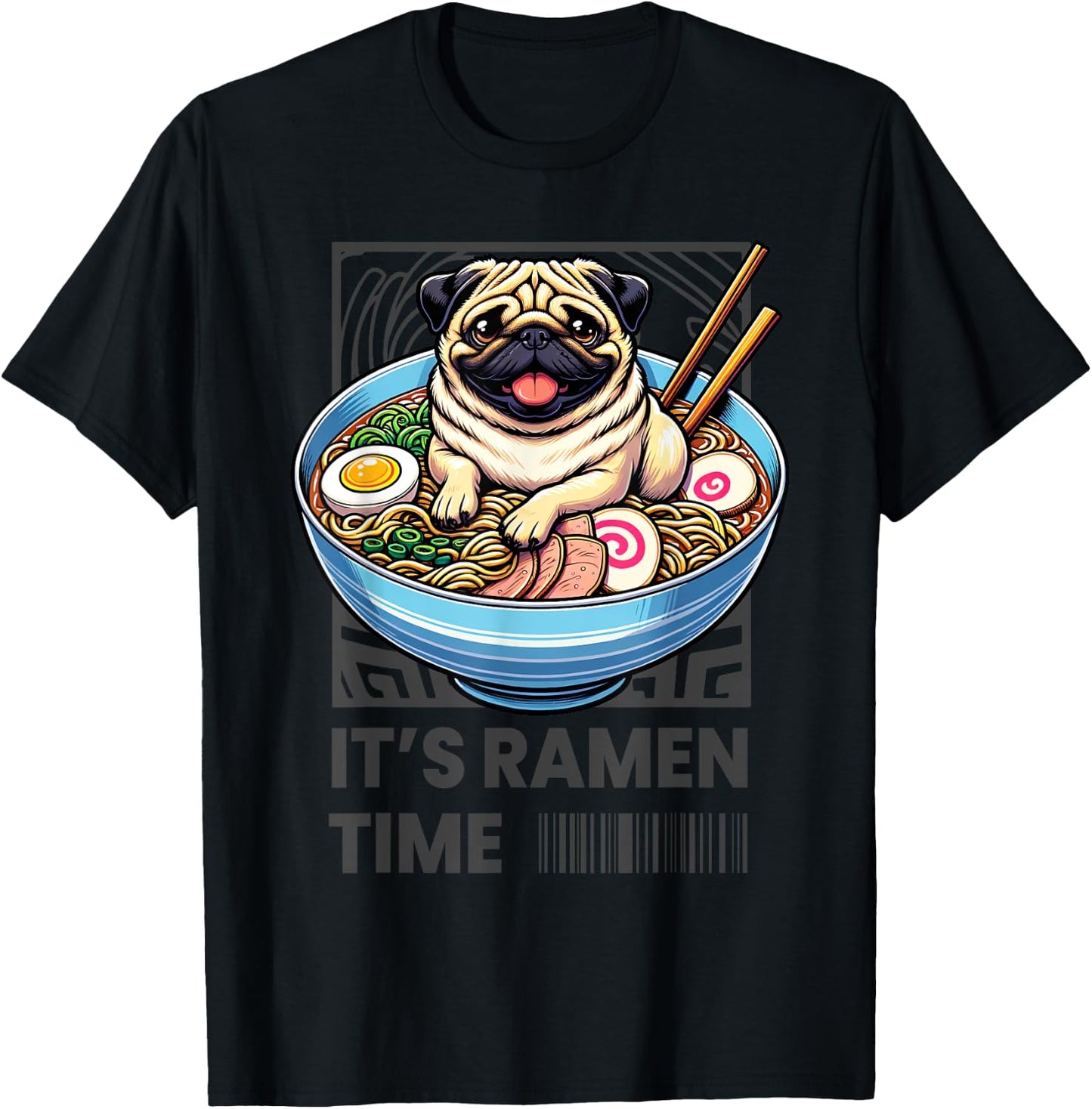 Funny Japanese Ramen Pug Noodles Kawaii Bowl Boys Girls Kids T-Shirt - T-Shirt | Black