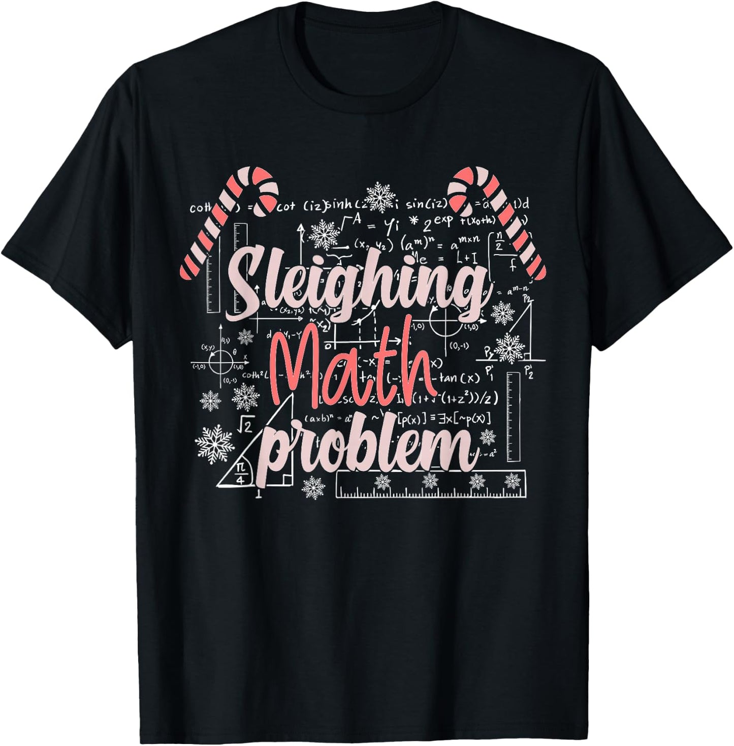 Math Teacher Sleighing Math Problem Funny Christmas Day Ugly T-Shirt - T-Shirt | Black