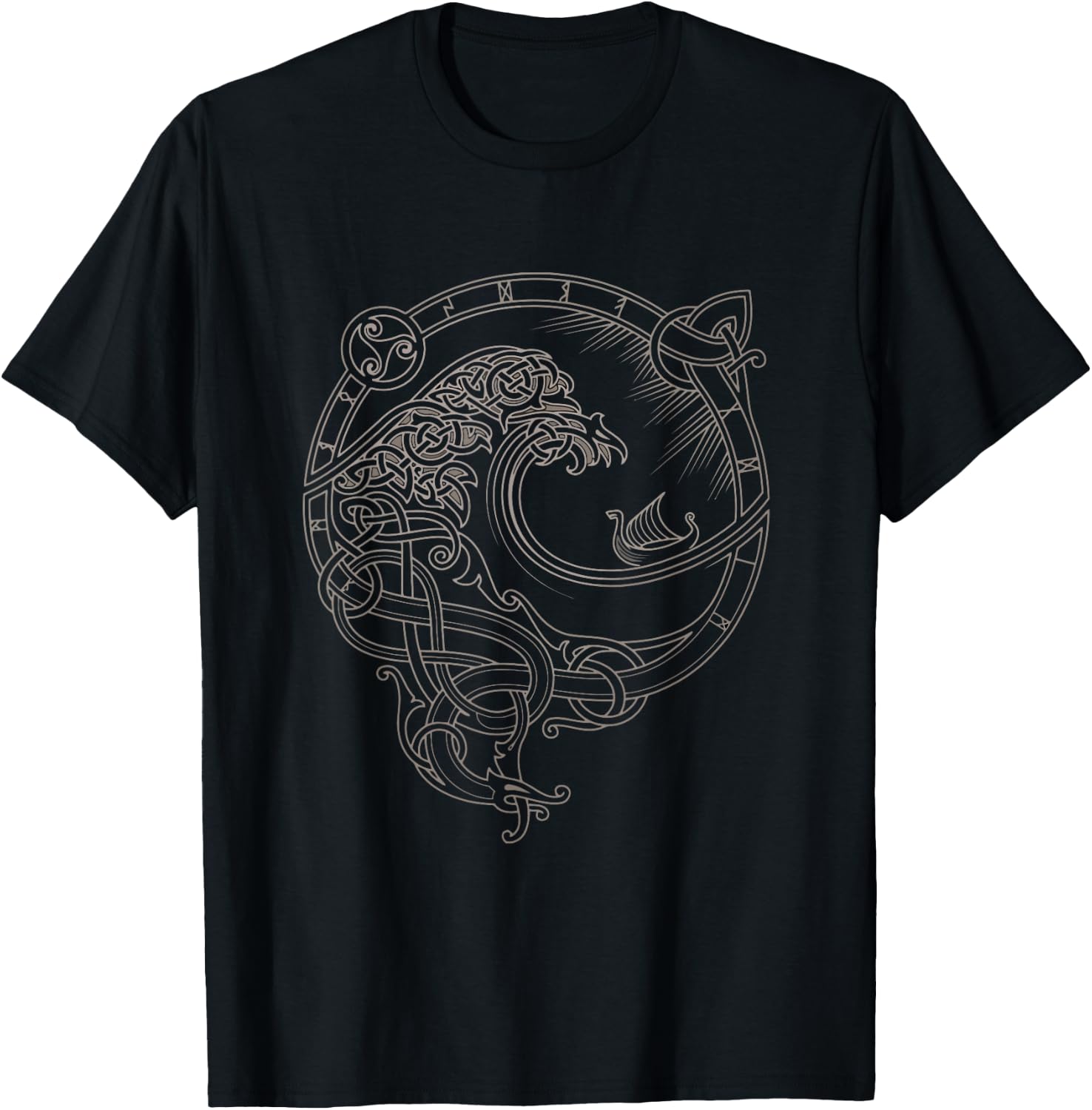 Vintage-Vikings celtic mythology dragon boat wave runes T-Shirt - T-Shirt | Black