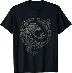 Vintage-Vikings celtic mythology dragon boat wave runes T-Shirt - T-Shirt | Black
