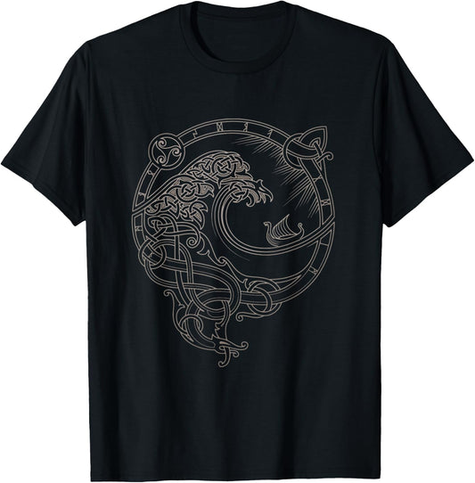 Vintage-Vikings celtic mythology dragon boat wave runes T-Shirt - T-Shirt | Black