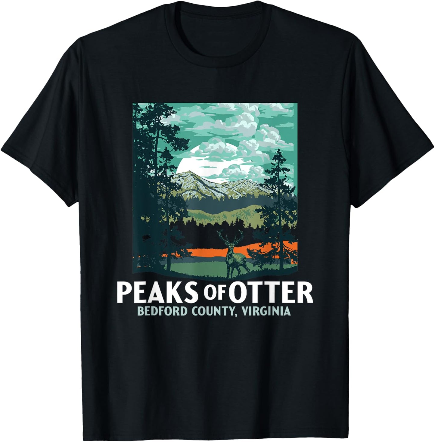 Peaks of Otter Retro Blue Ridge Parkway WPA Style Vintage T-Shirt - T-Shirt | Black