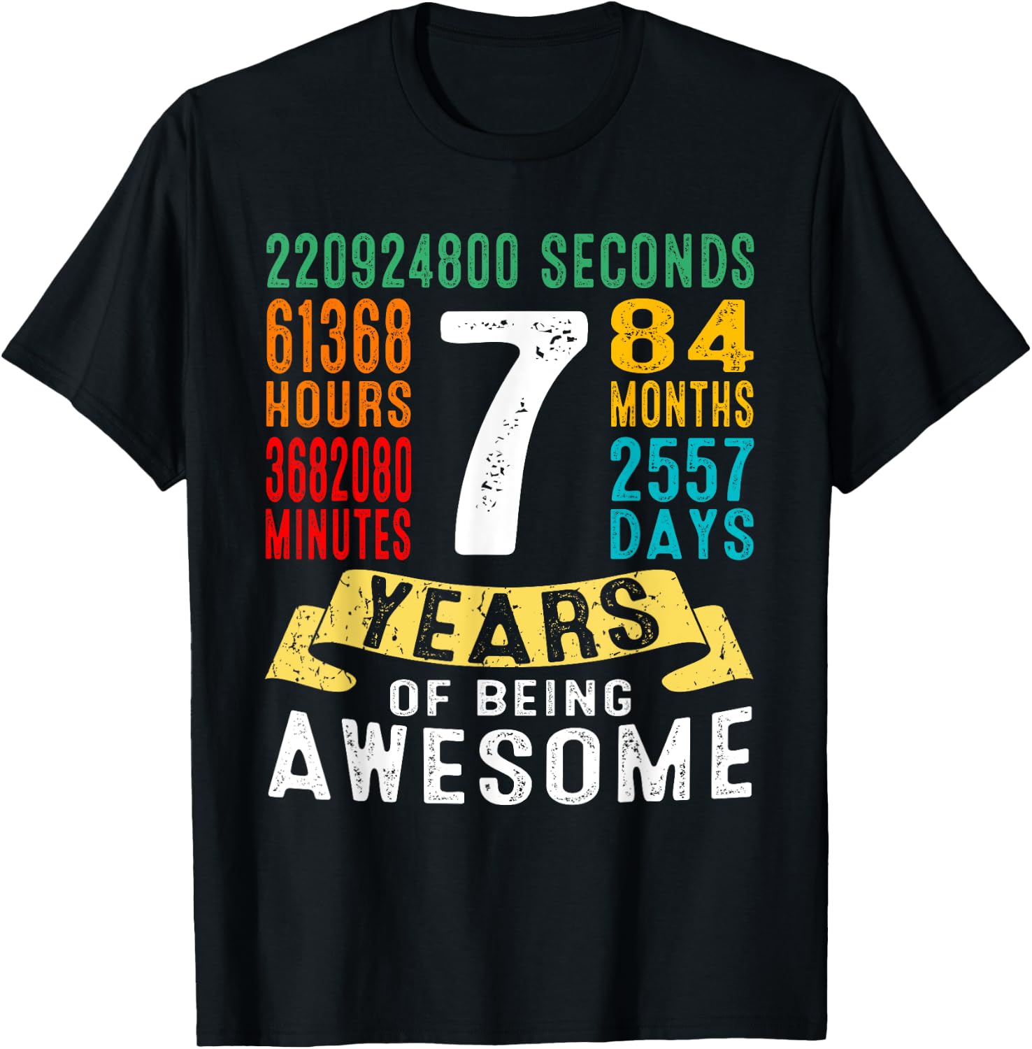 7 Years Old 7th Birthday Gifts Retro Vintage 84 Months T-Shirt - T-Shirt | Black